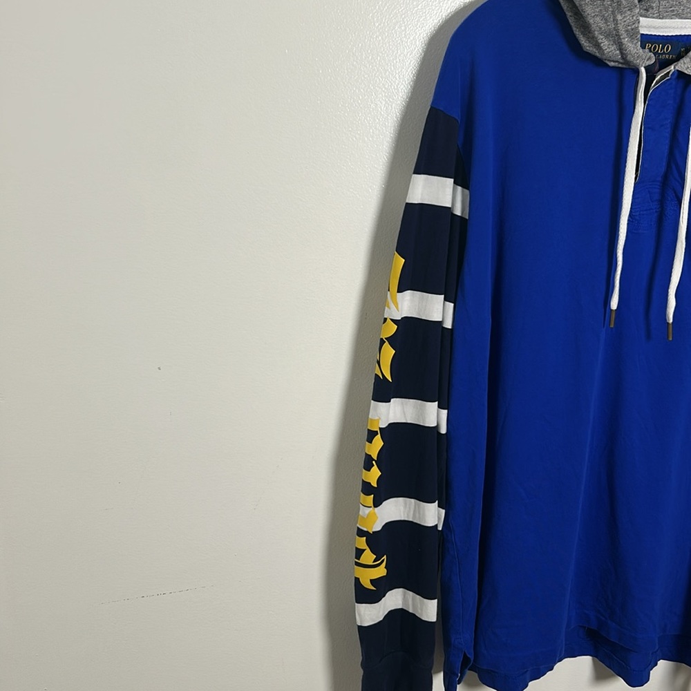 Polo Ralph Lauren Men’s Graphic Print Rugby Hoodie Royal Blue Striped Sleeves XL - Picture 5 of 15